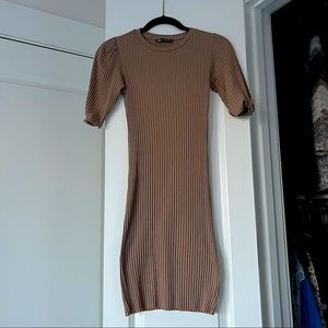 Zara ribbed tight dress with puffy sleeves